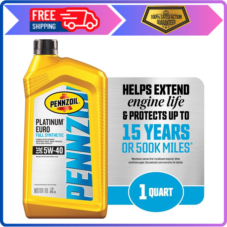 Pennzoil Platinum Euro Full Synthetic 5W-40 Motor Oil, 1 Quart (6 Pack)