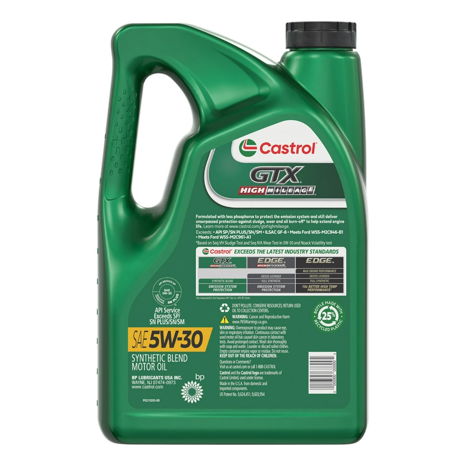Castrol GTX High Mileage 5W-30 Synthetic Blend Motor Oil, 5 Quarts