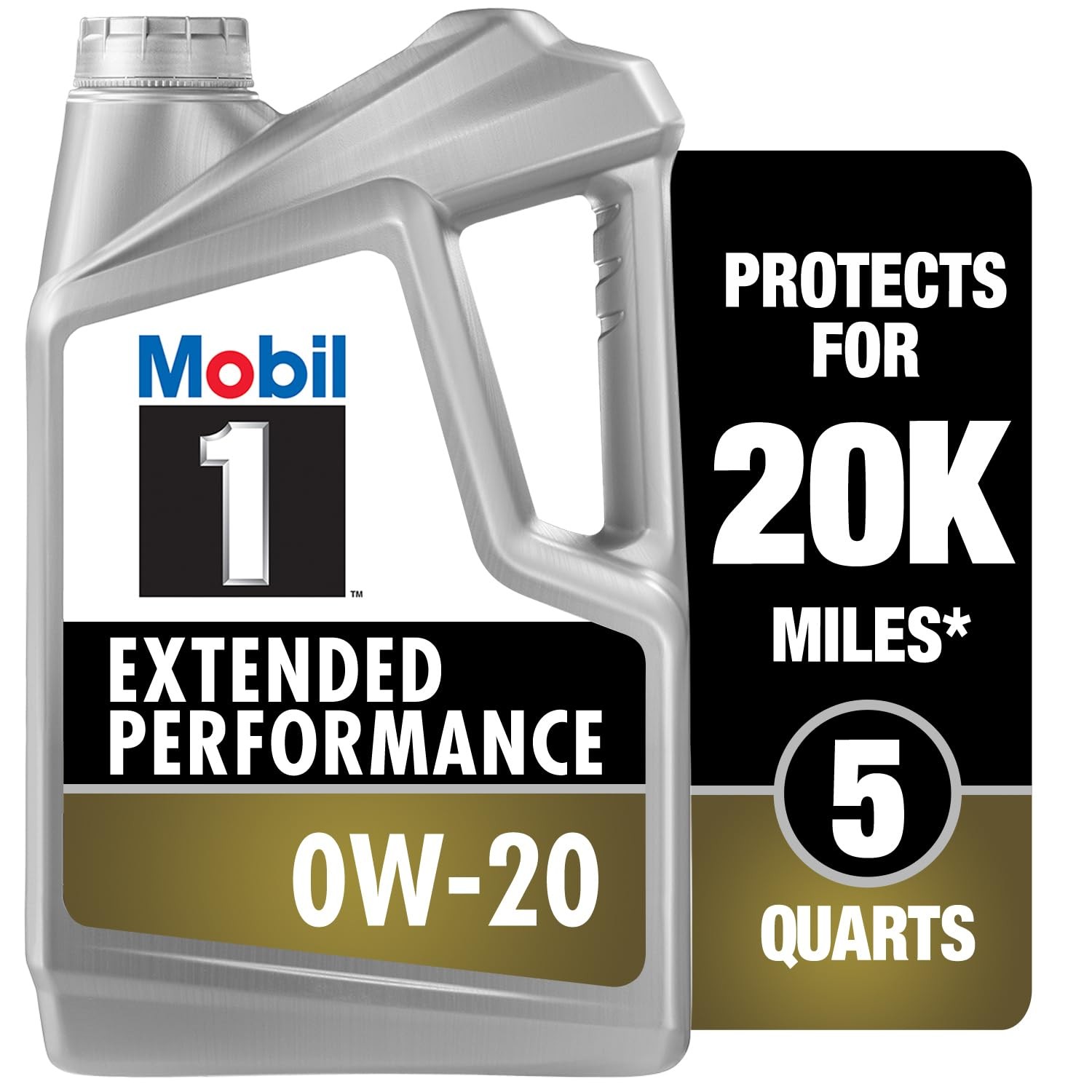 Mobil 1 Extended Performance Full Synthetic Motor Oil 0W-20, 5 5 Quart, Gray