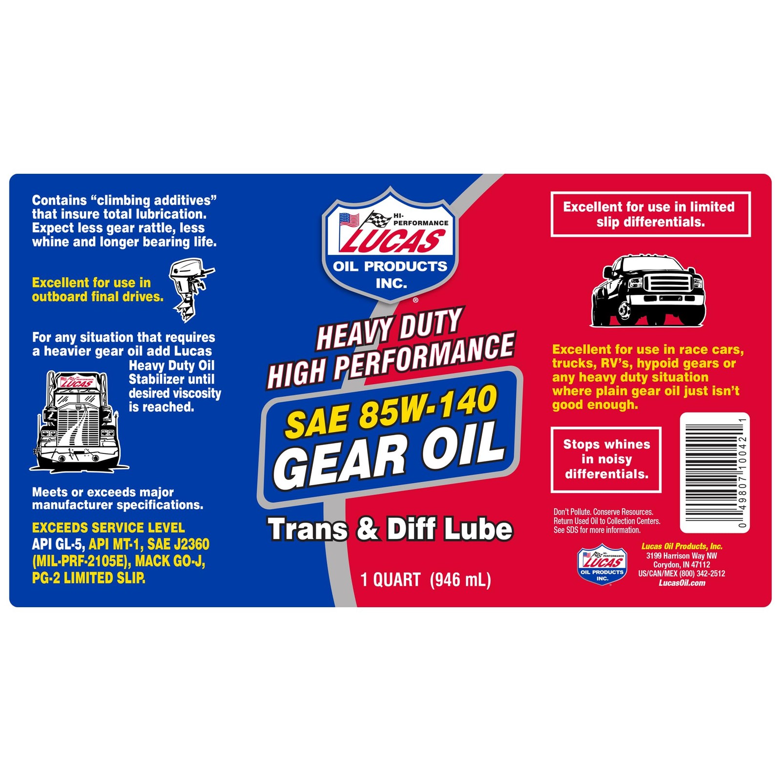 Oil 10042 Heavy Duty High Performance SAE 85W140 Gear Oil 1 Quart Bottle