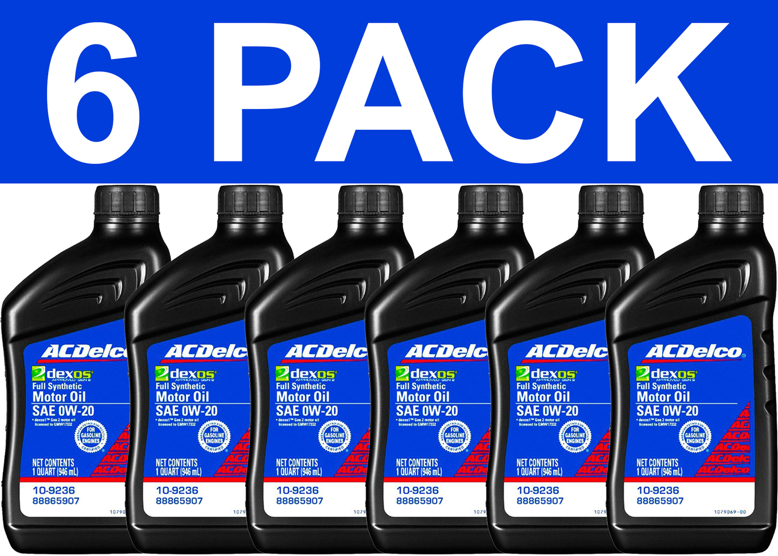 6 Pack AC Delco 10-9236 Fully Synthetic SAE 0W-20 Gen 3 Dexos1 Motor Engine Oil