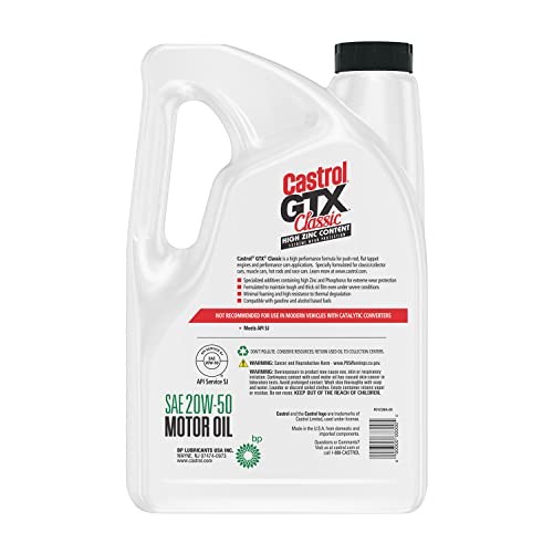 Castrol GTX Classic 20W-50 Conventional Motor Oil, 5 Quarts 5 Quarts, Amber