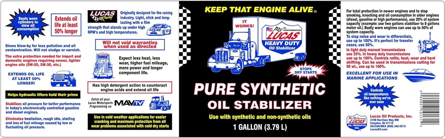 Pack of 4 Lucas Oil 10131 Pure Synthetic Oil Stabilizer – 1 Gallon