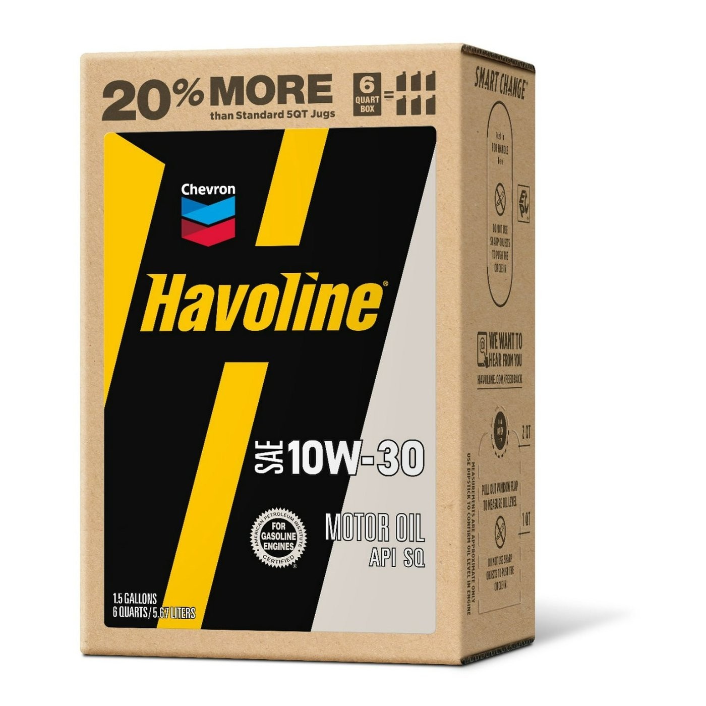 Chevron Havoline Conventional Motor Oil 10W-30, 6 Qt Smart Change Box Case Po/2