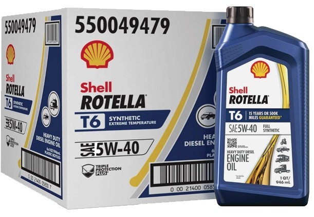 Shell Rotella T6 5W-40 Full Synthetic HD Diesel Engine Oil, Case of 6-1 Quarts