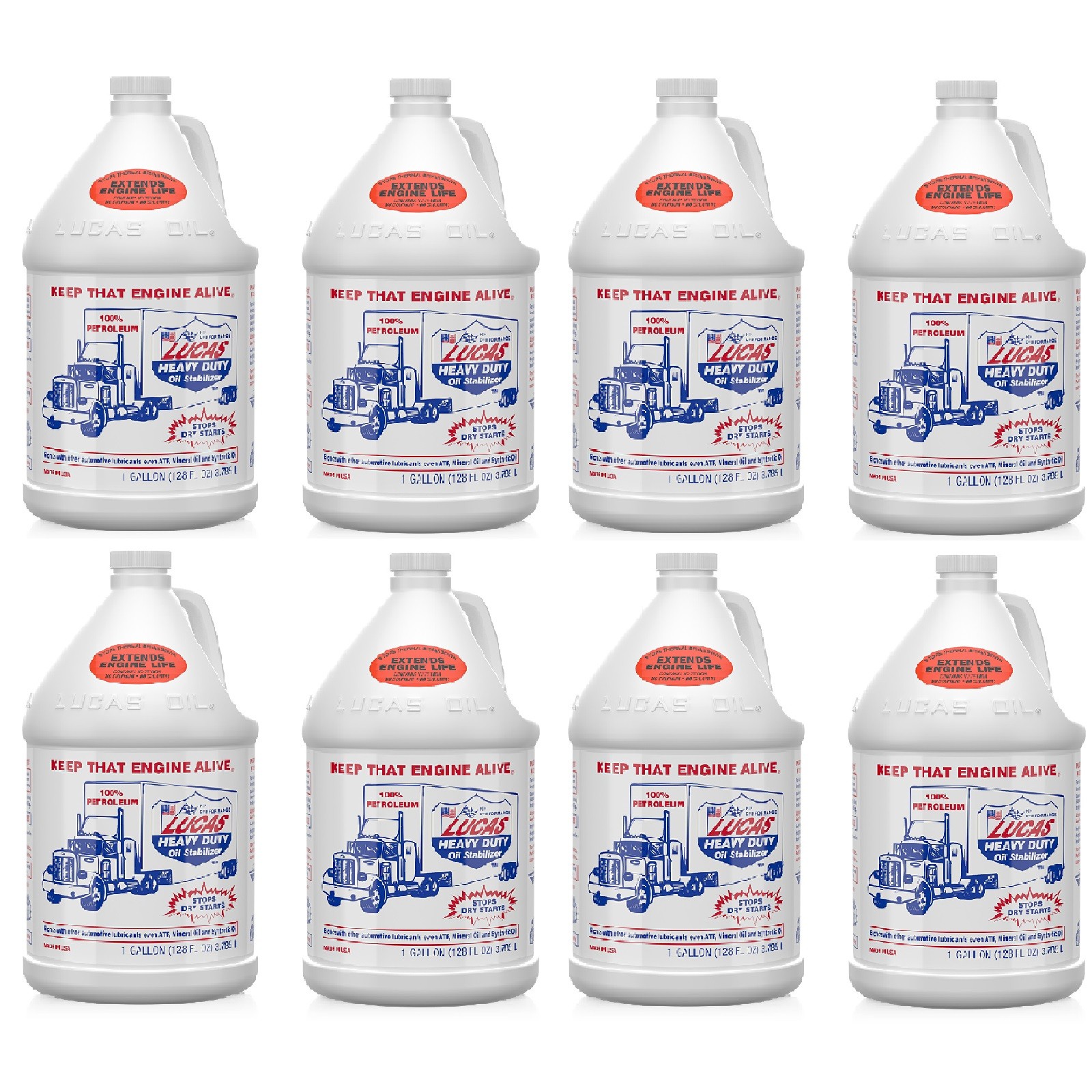Lucas Oil Set of 8 Heavy Duty 1 Gal Petroleum Multi-Use Oil Stabilizer Bottles
