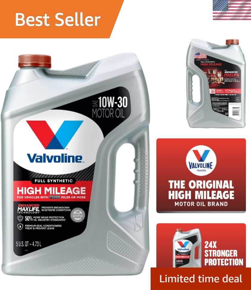 Full Synthetic High Mileage with MaxLife Technology SAE 10W-30 Motor Oil 5 QT