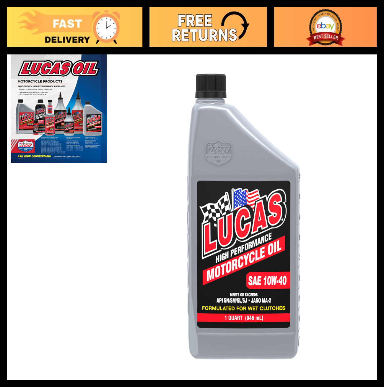 High Performance Synthetic Motorcycle Oil 10W-40 – 1 Quart, 2-Pack, Engine Lubri