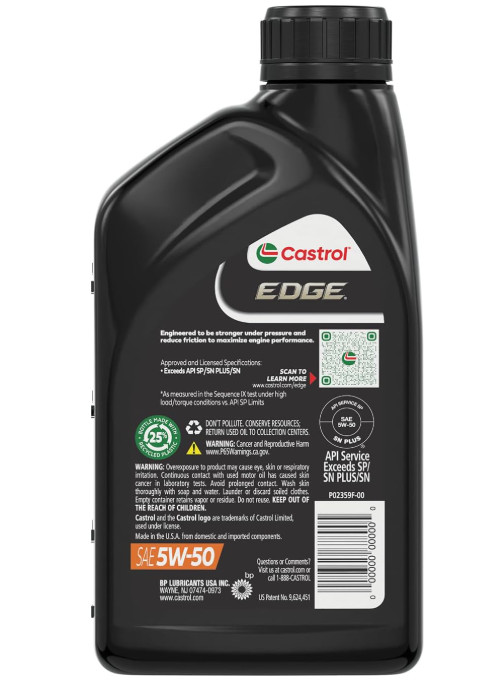 EDGE 5W-50 Advanced Full Synthetic Motor Oil, 1 Quart, Pack of 6