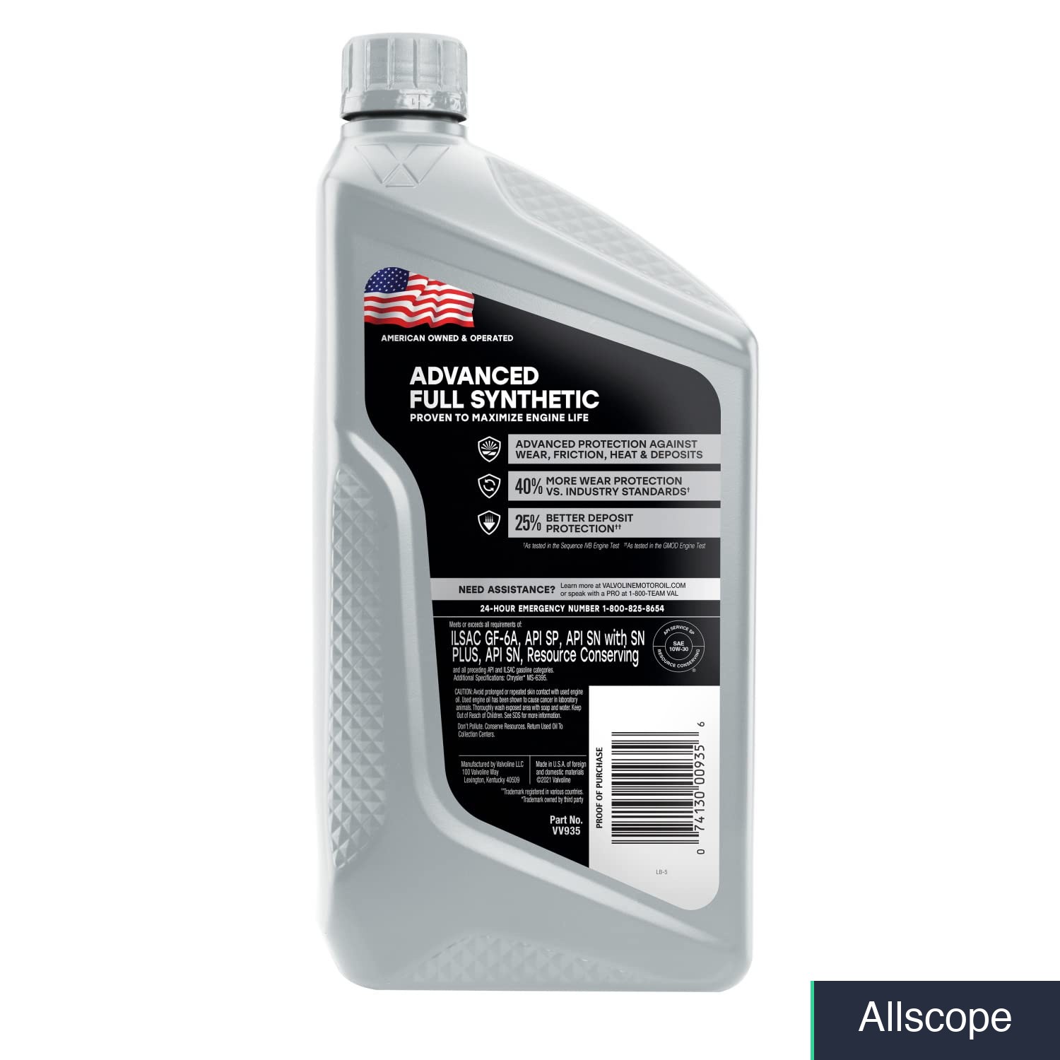 Valvoline Advanced Full Synthetic SAE 10W-30 Motor Oil 1 QT, Case of 6 (Pack of