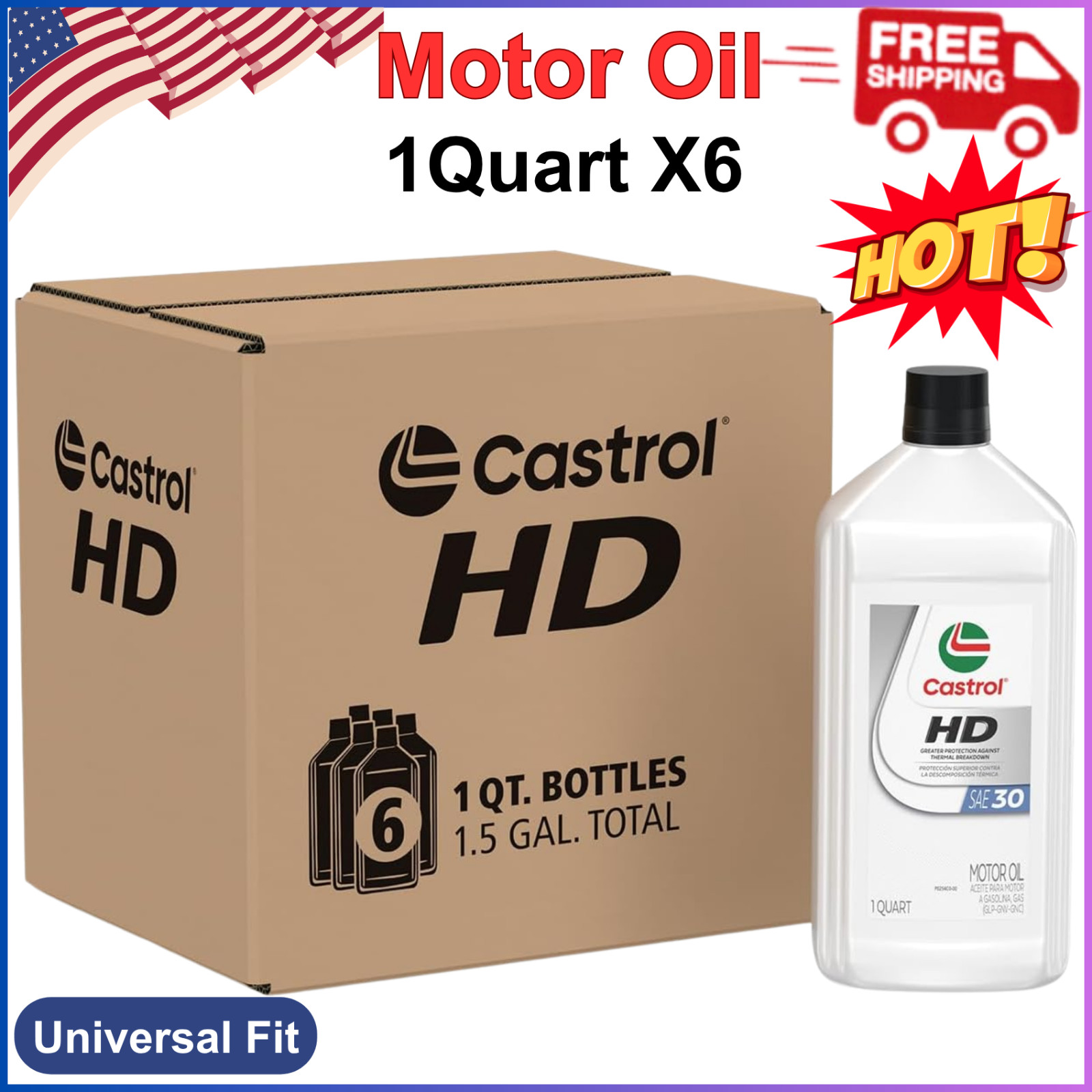 Castrol HD-30 Motor Oil, 1 Qt, Pack of 6, Universal Fit, Auto Oil For Car, Truck