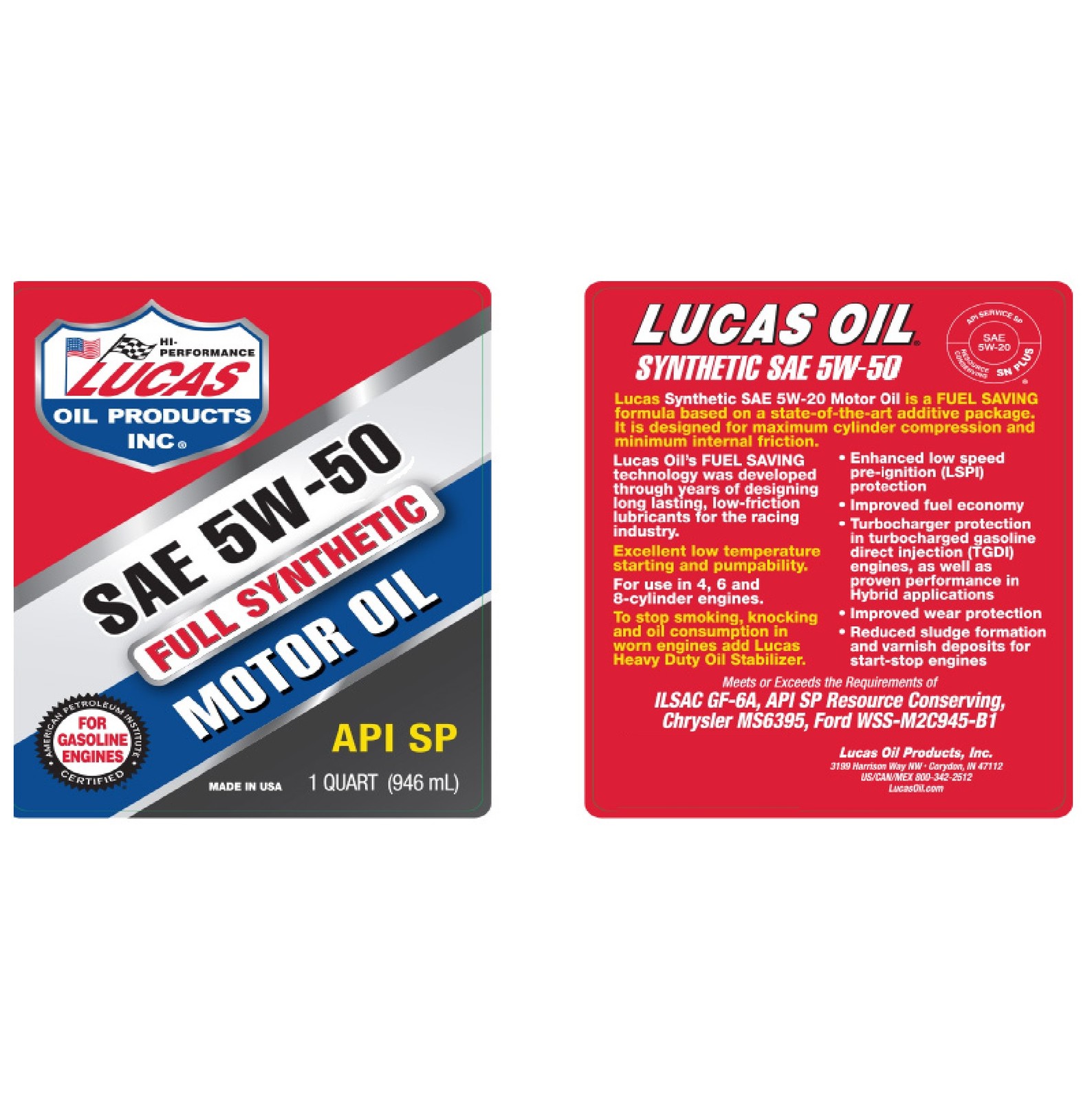 Lucas Oil Set of 6 High Mileage SAE 5W-50 Synthetic Motor Oil 1 Quart Bottles