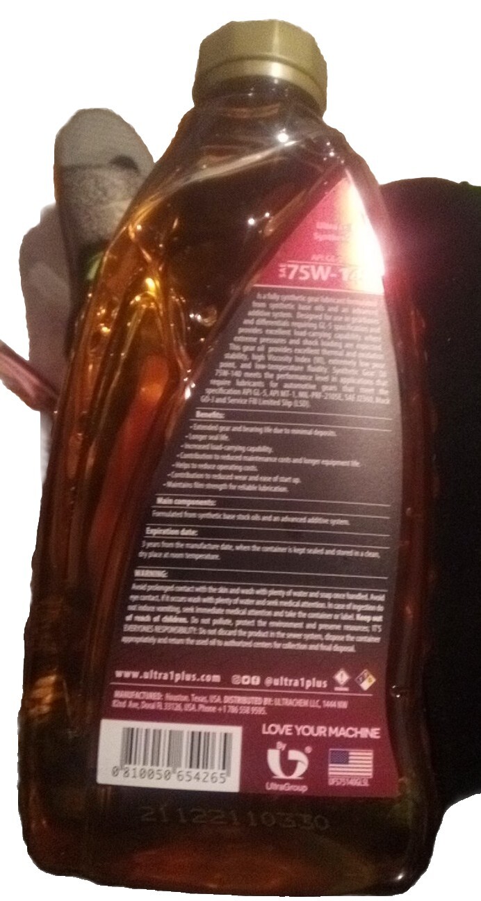 Ultra1Plus SAE 75W-140 Synthetic Gear Oil , API GL-5 | Quart