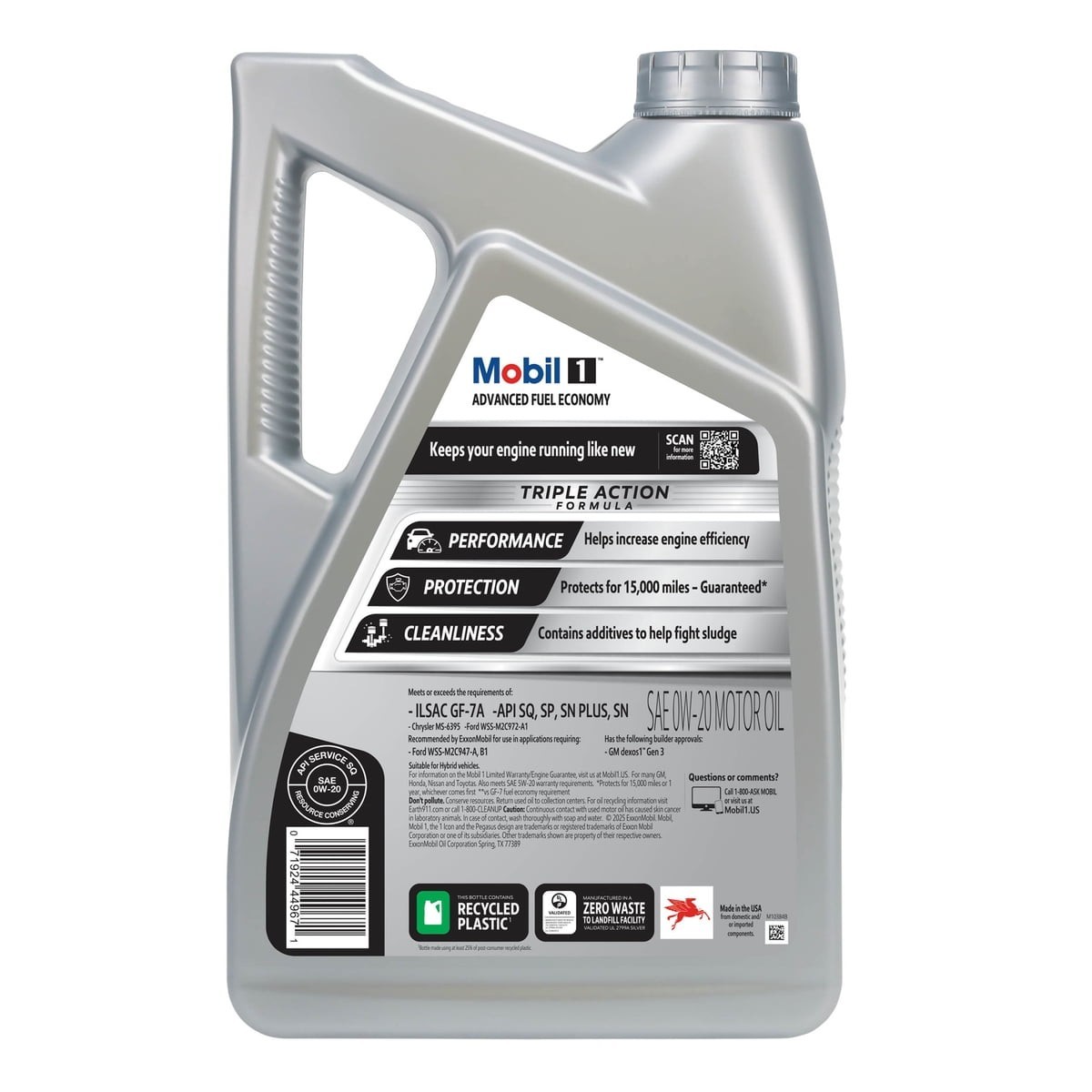 Mobil 1 Full Synthetic Motor Oil 0W-20 5 Qt Single Pack Freeships