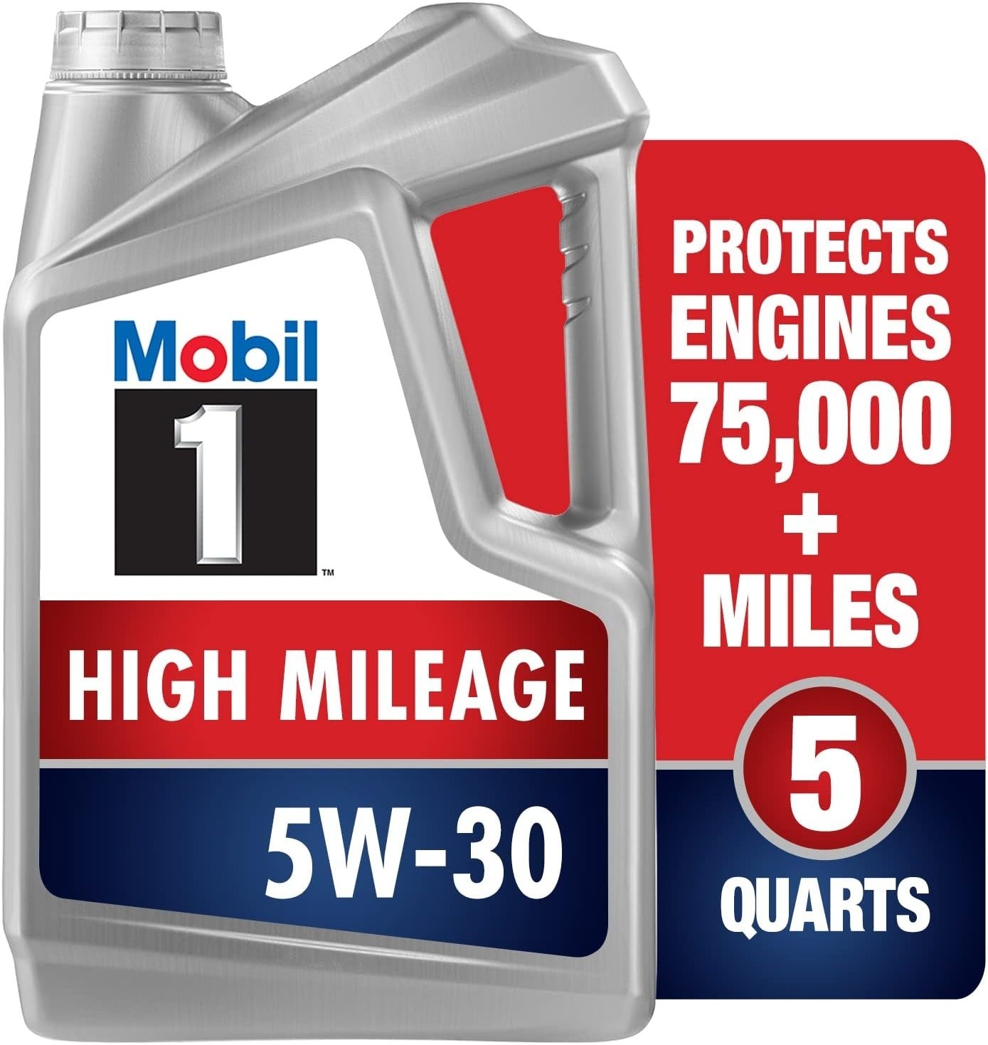 Mobil 1 High Mileage Full Synthetic Motor Oil 5W-30, 5 Quart, 160 Fluid Ounces