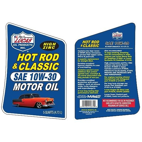 Lucas Oil 10679 Hot Rod & Classic Car SAE 10W-30 Motor Oil – 5 Quart