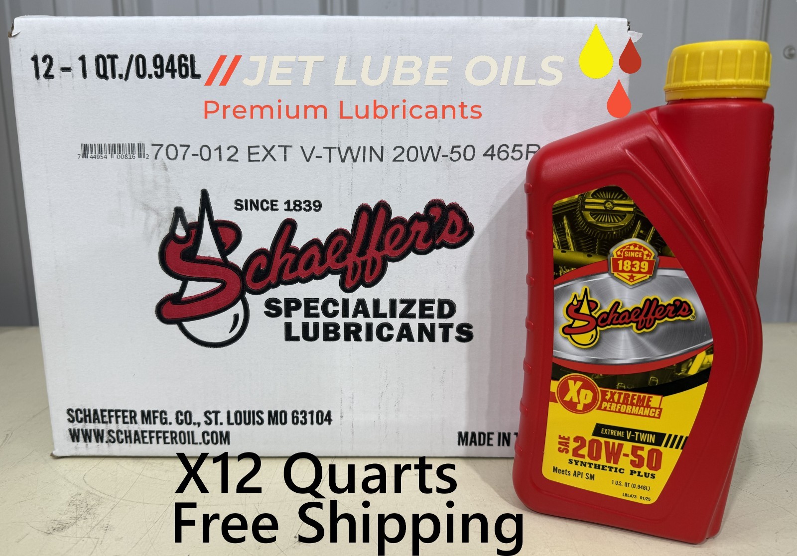 Schaeffer’s 707 Extreme V-Twin 20w-50 Synthetic Plus Motorcycle Oil 12 Quarts