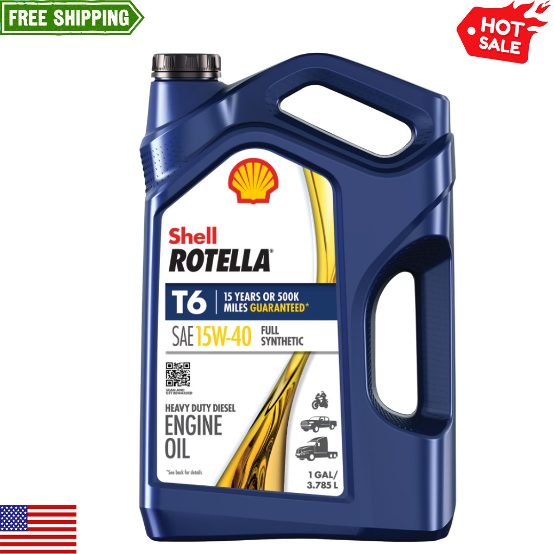 Shell Rotella T6 Full Synthetic 15W-40 Diesel Engine Oil, 1 Gallon