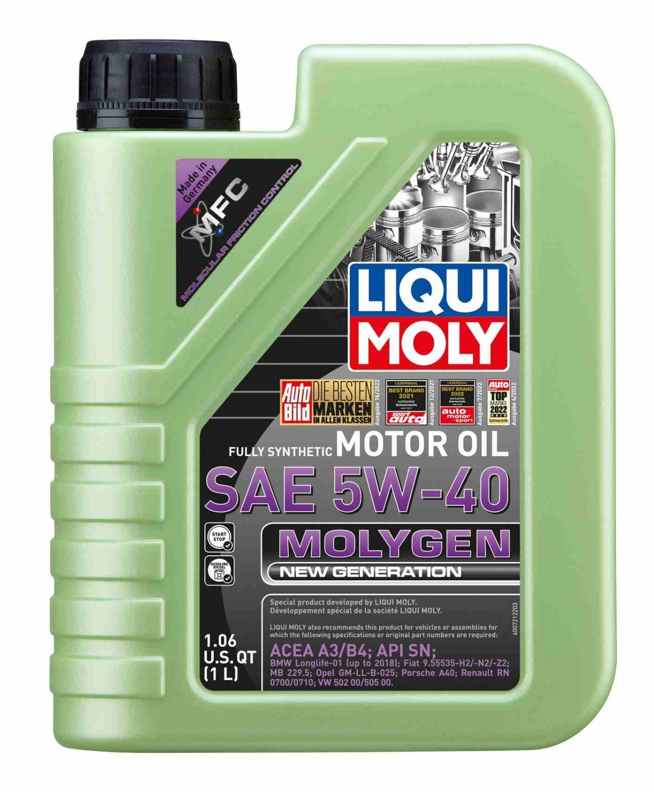 7-Liters Liqui Moly Full Synthetic Engine Oil Molygen New Generation; 5W-40