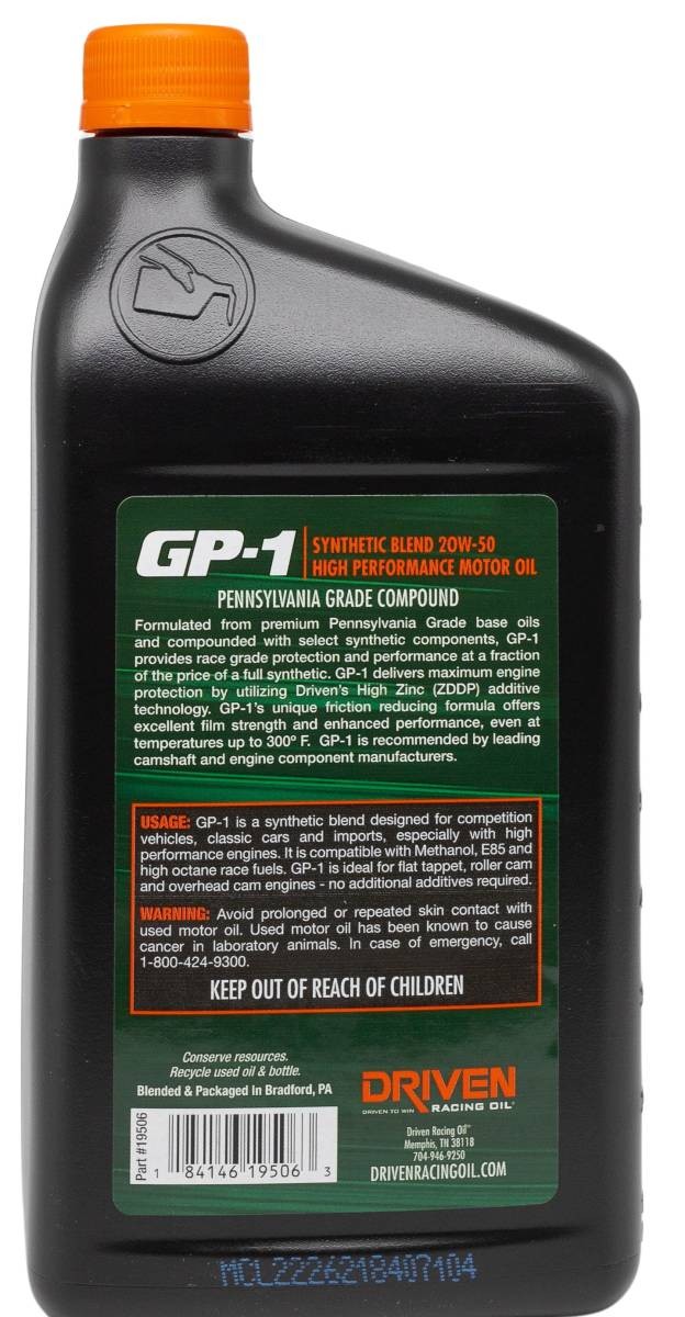 Joe Gibbs 19506 Kart Racing Oil SAE 20W-50 1 Quart Bottle Semi-Synthetic