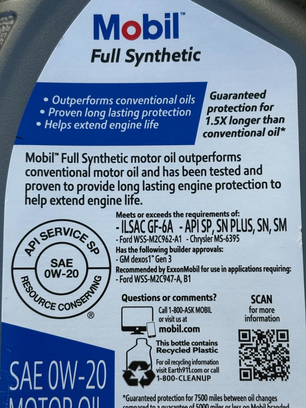 CASE OF (6) QUARTS MOBIL 0W-20 FULL SYNTHETIC MOTOR OIL DEXOS GM APPROVED GEN 3