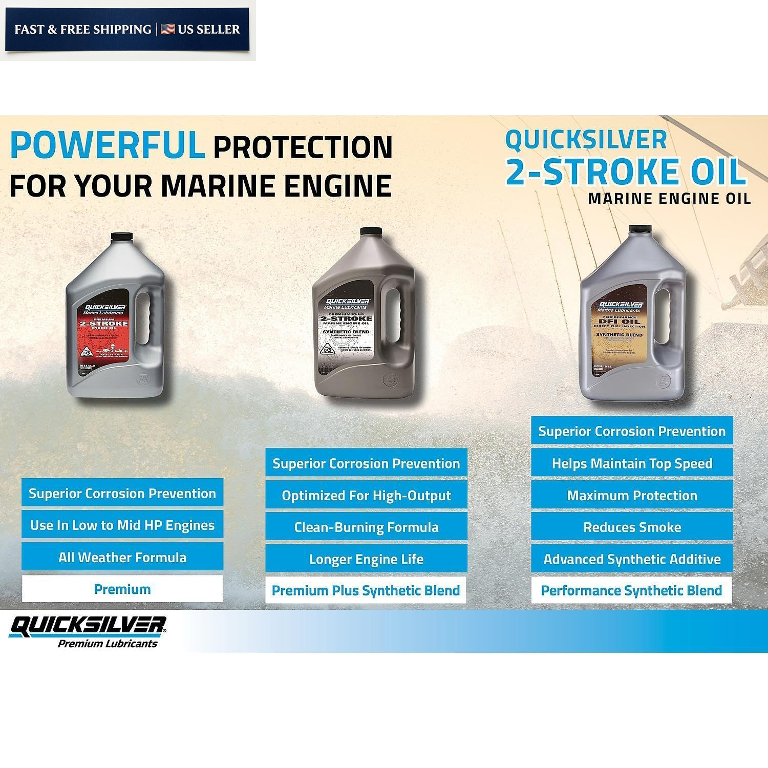 Quicksilver Premium 2-Stroke Engine Oil for Outboards, 32 oz., Unspecified