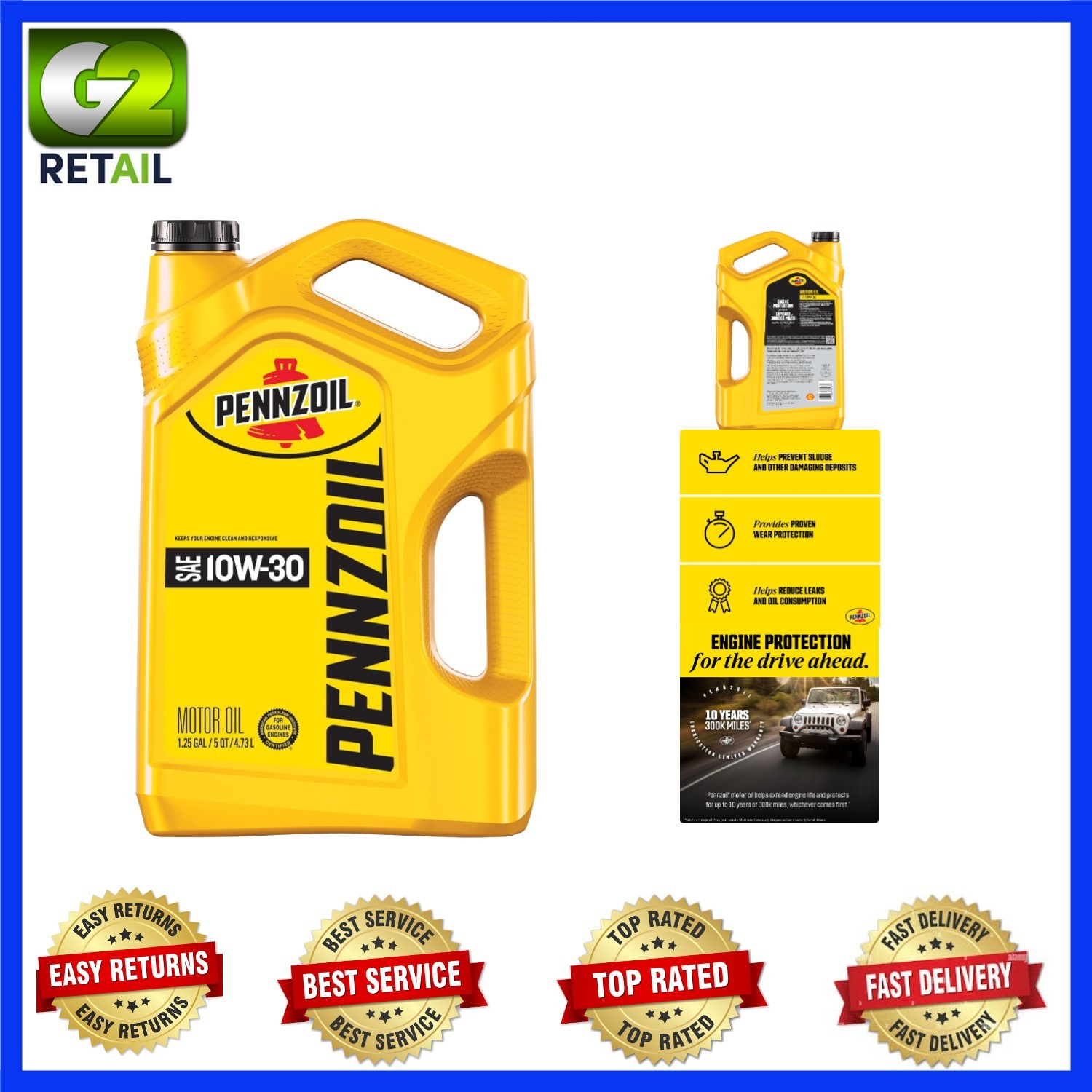 5 Quart 10W-30 Motor Oil with Proven Wear Protection for All Vehicle Types