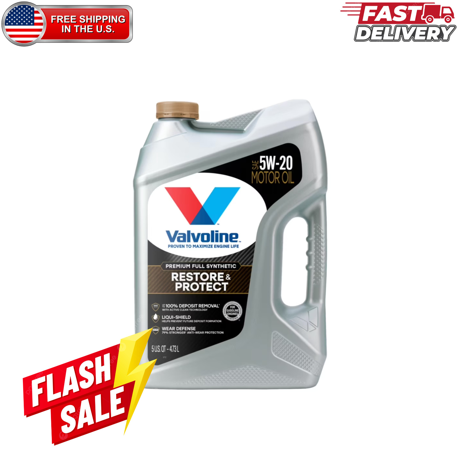 Valvoline Restore & Protect Full Synthetic 5W-20 Motor Oil 5 Qt New