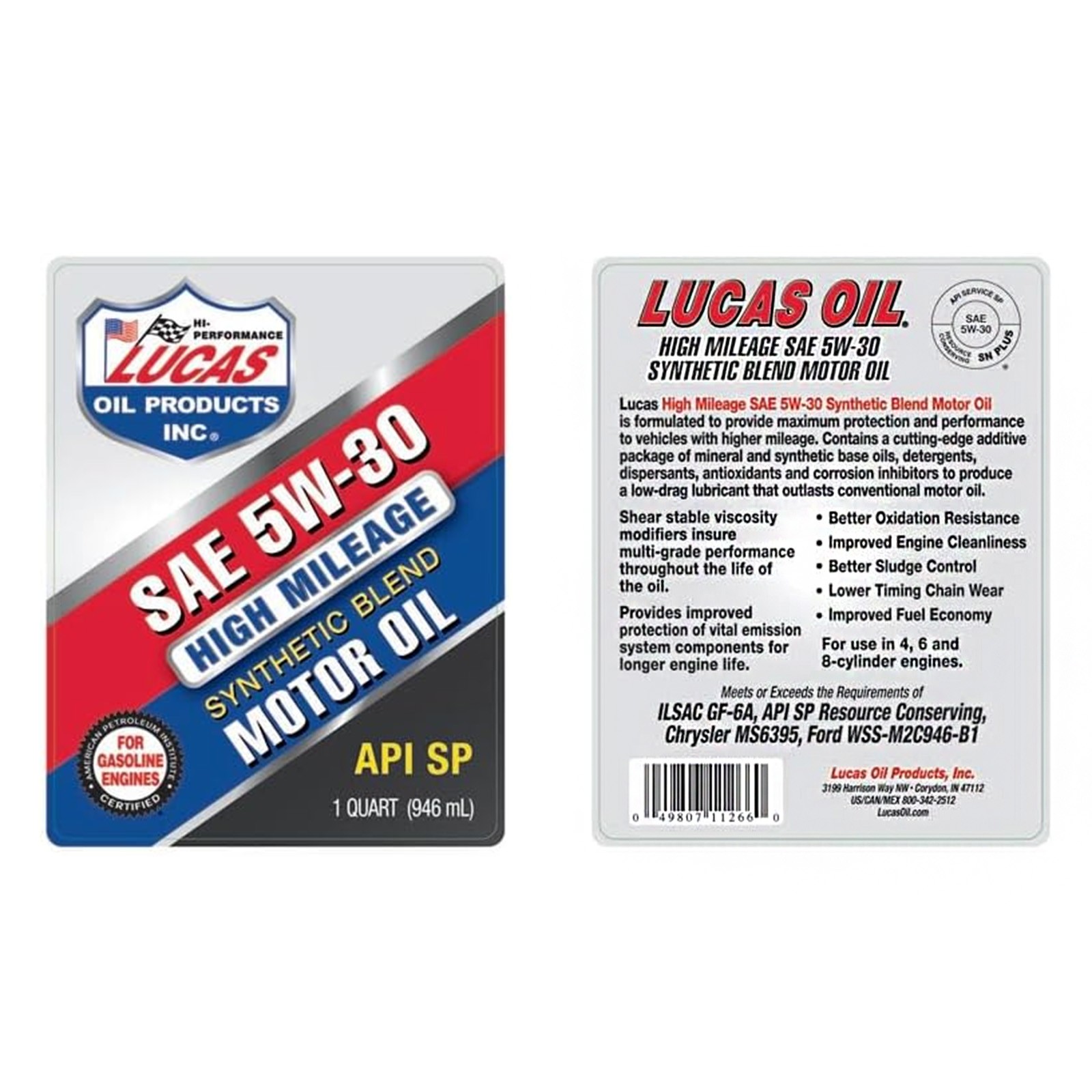 Lucas Oil SAE 5W-30 API SP High Mileage Synthetic Blend Engine Motor Oil 1 Quart
