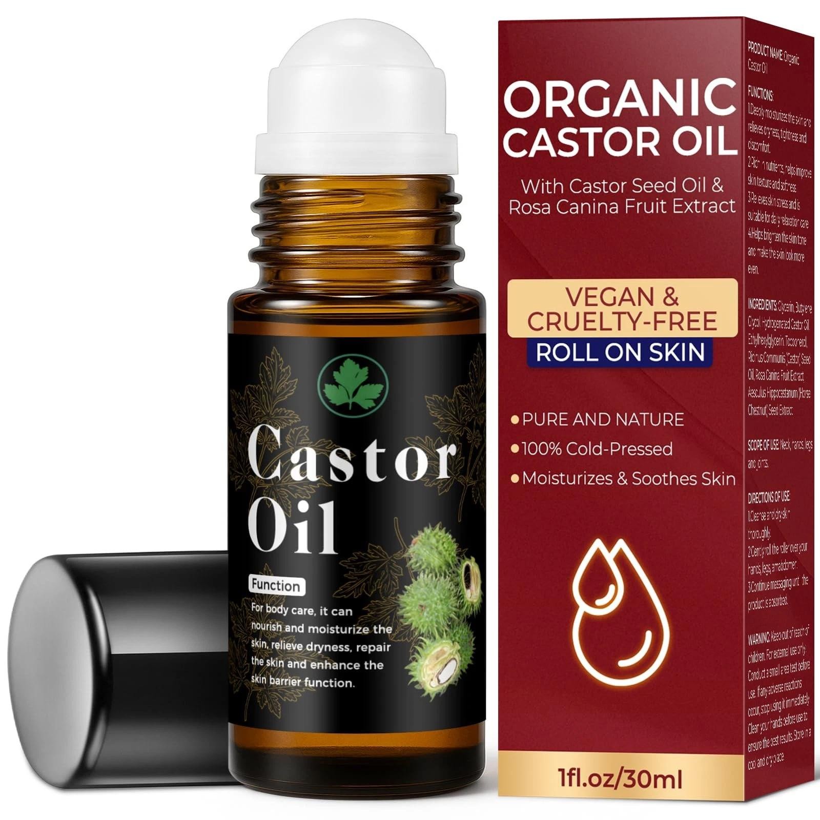Organic Castor Oil Roll on – 100% Pure & Cold Pressed 1 Fl Oz (pack of 1)