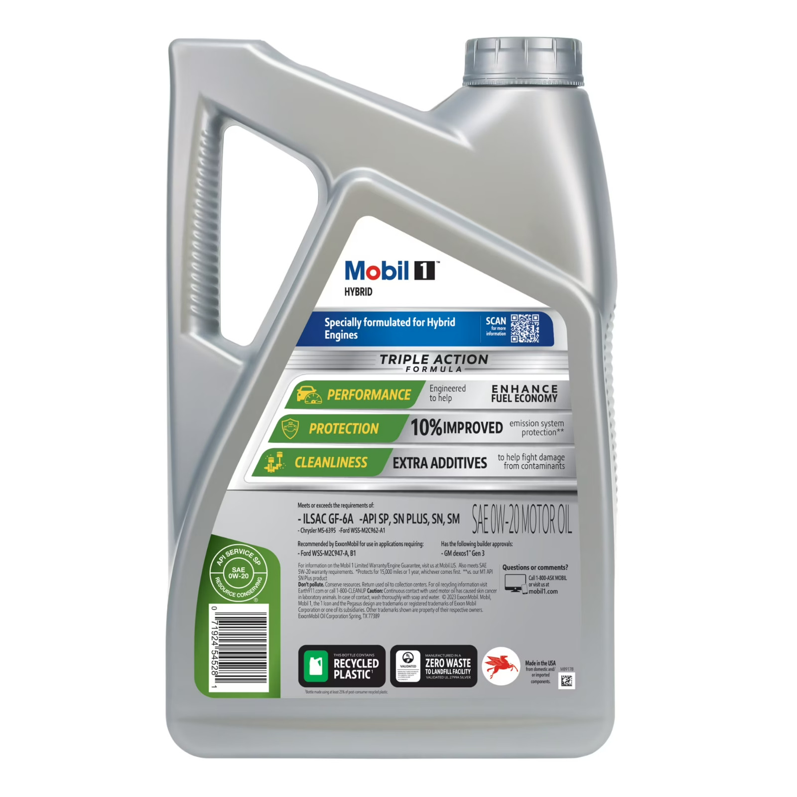 Mobil 1 Hybrid 0W-20, Advanced Full Synthetic Motor Oil, 5 Quart