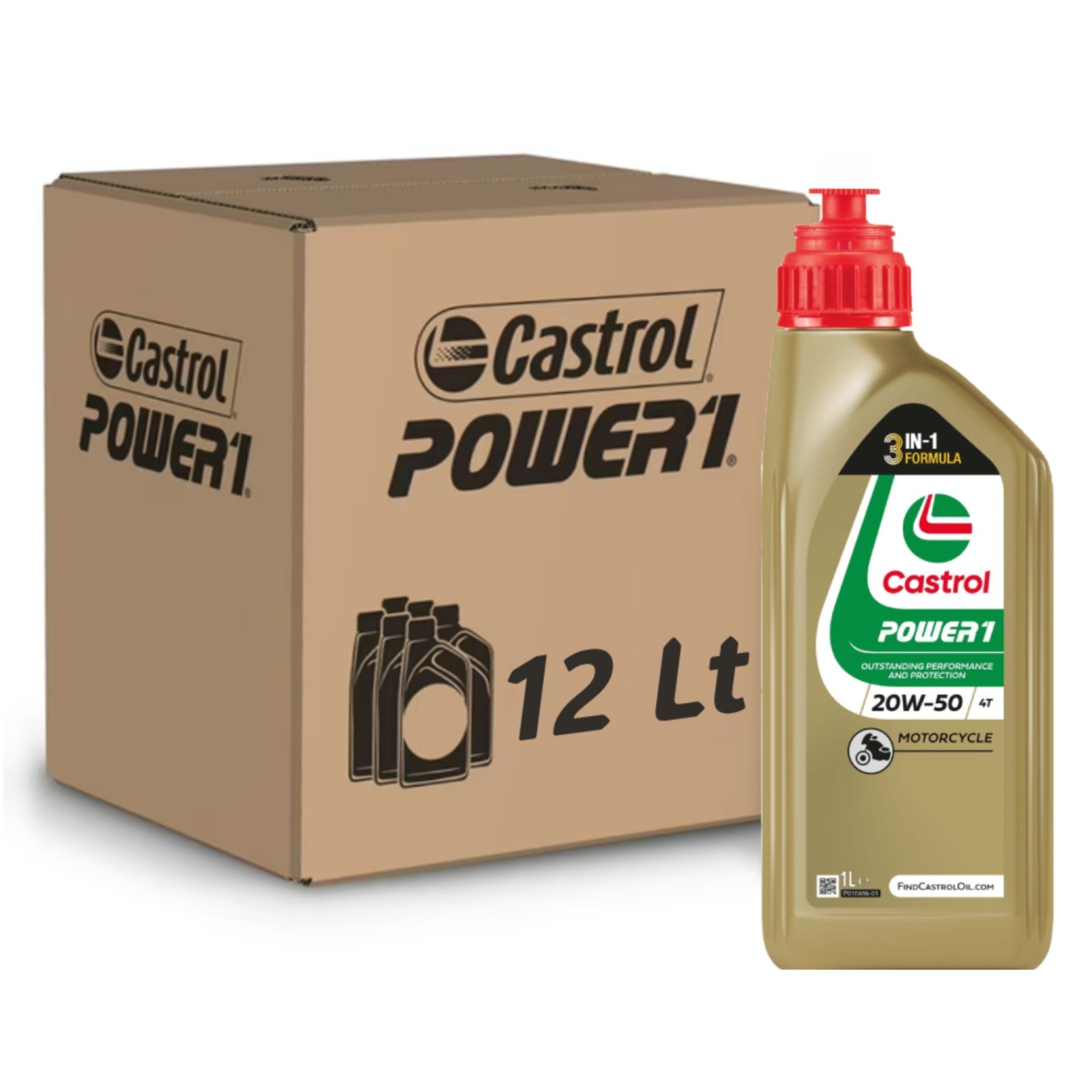 KIT 12L ENGINE OIL CASTROL POWER 1 20w50 100% MINERAL JASO MA2 API SN MOTO