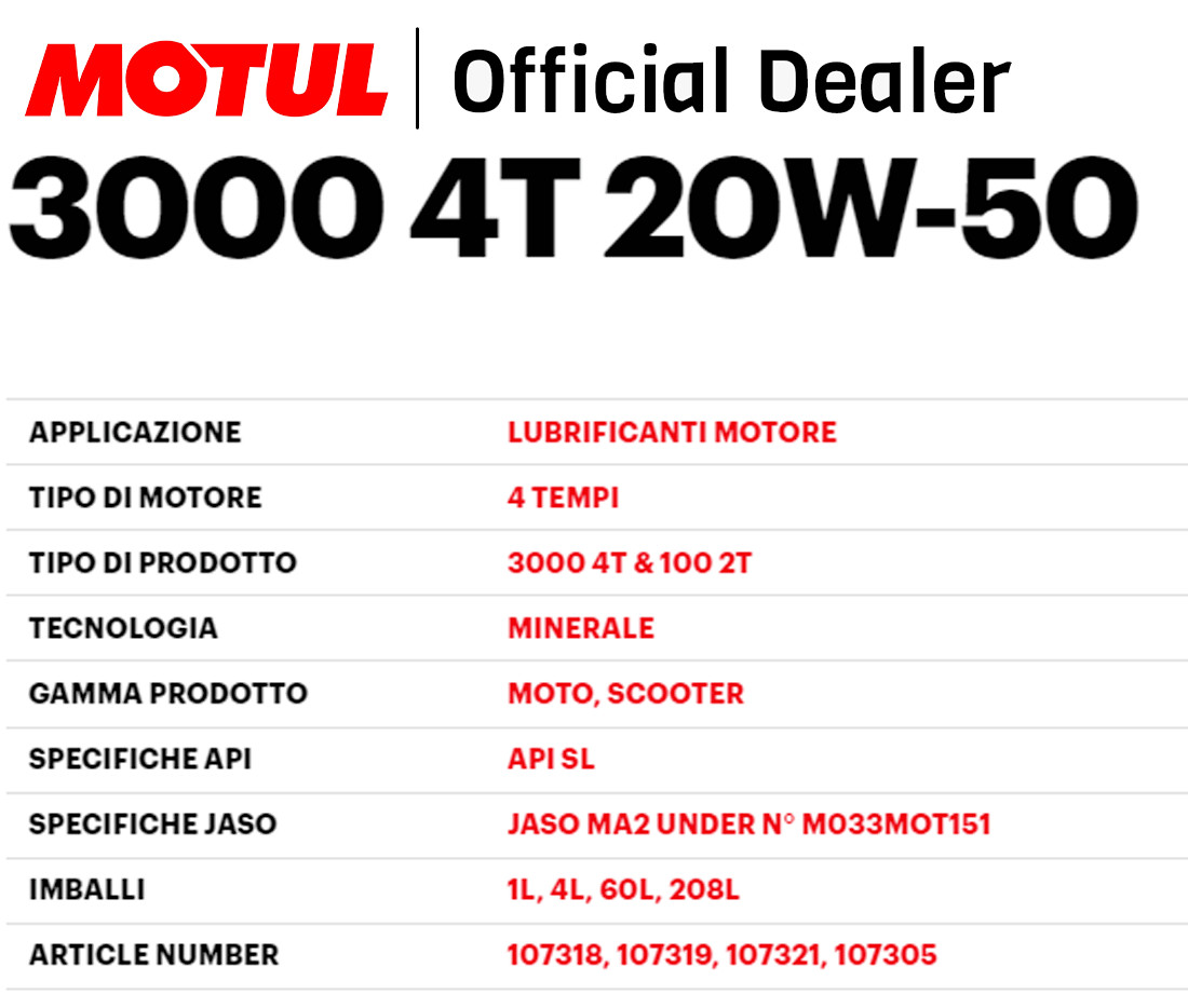 Motul 20W50 Mineral 3000 4T Engine Oil for Harley-Davidson in 4LITERS New n