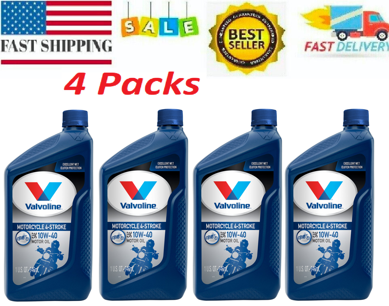 4 Pack – Valvoline 4-Stroke Motorcycle SAE 10W-40 Motor Oil, 1 Quart