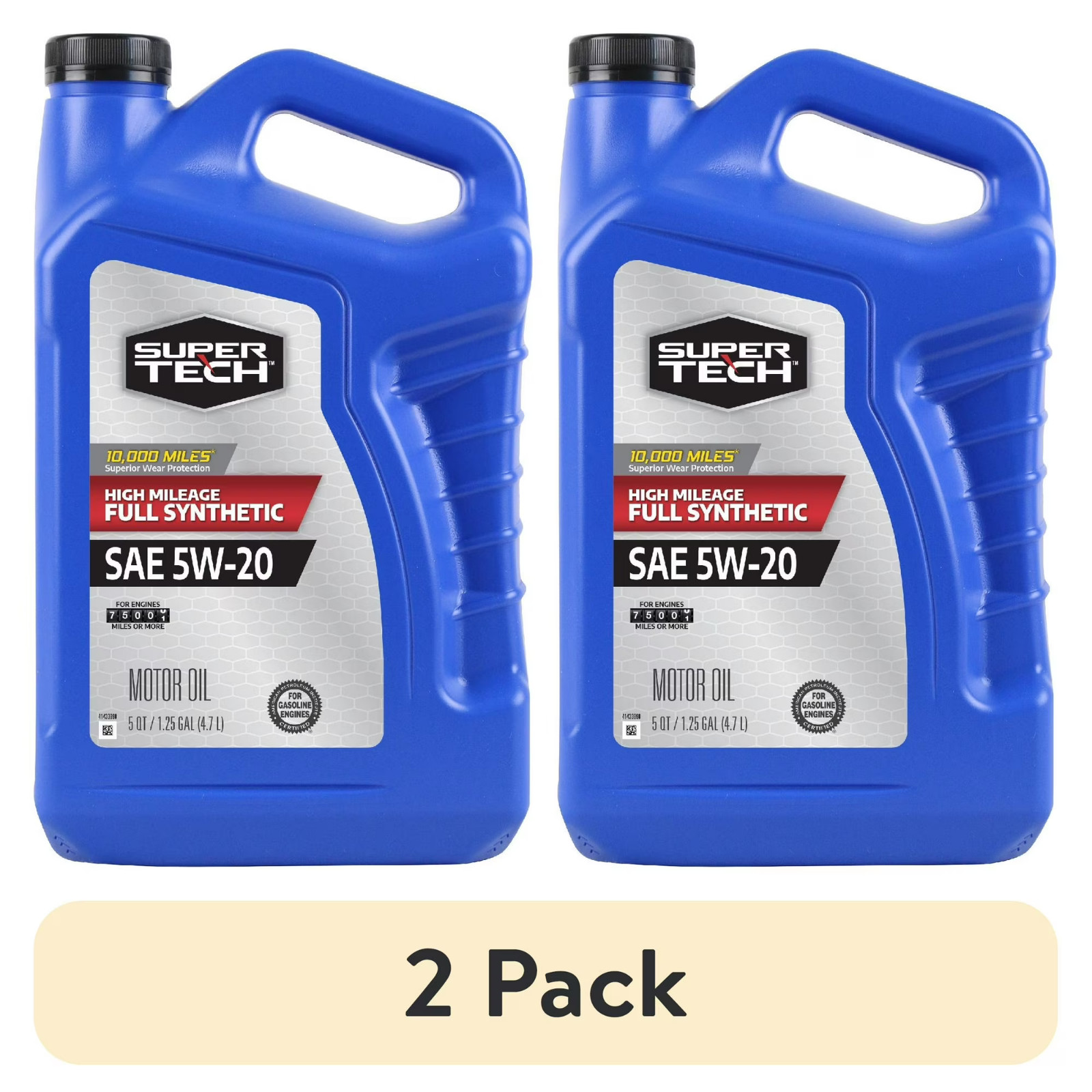 (2 pack) Super Tech High Mileage Full Synthetic SAE 5W-20 Motor Oil, 5 Quarts