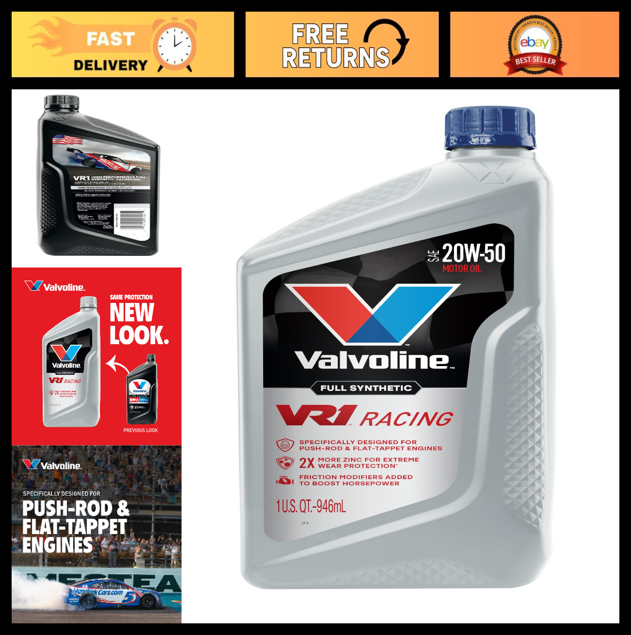 High-Performance Racing Synthetic Motor Oil 20W-50 – 1 Quart, Ideal for Engines
