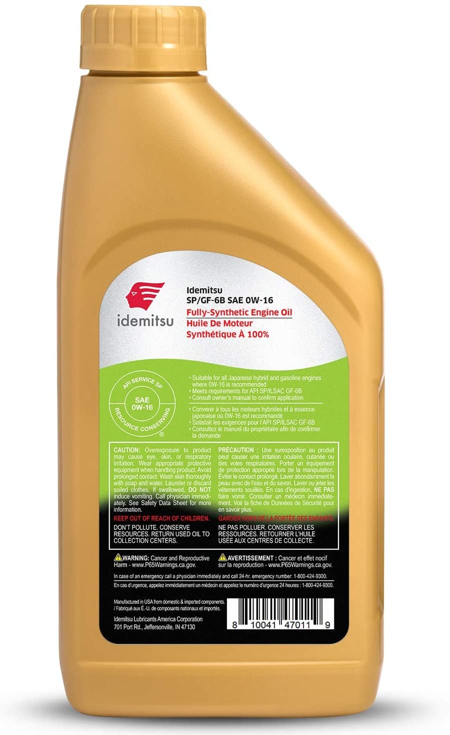 Idemitsu Full Synthetic 0W-16 Engine Oil SP/GF-6B – 1 Quart (30013013-75000C020)