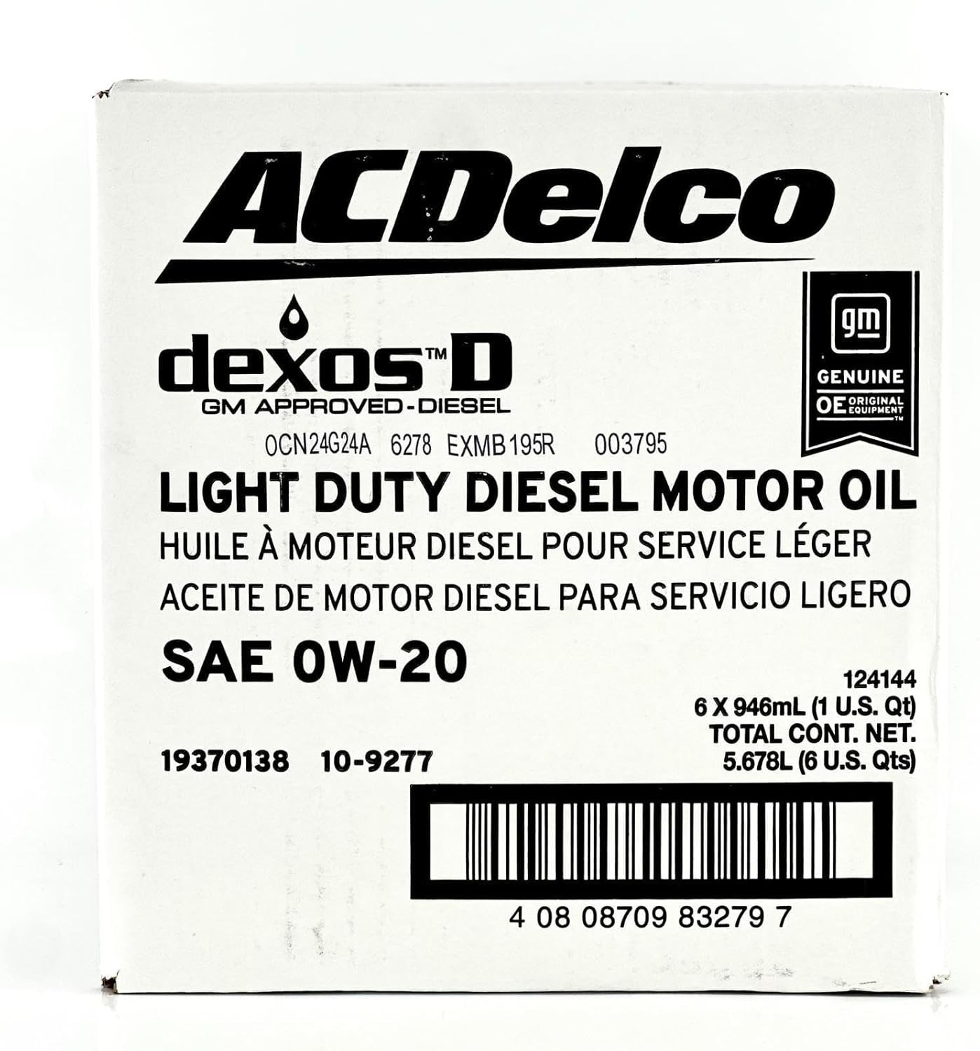 dexosD 0W-20 Diesel Motor Oil – 1 qt Pack of 6