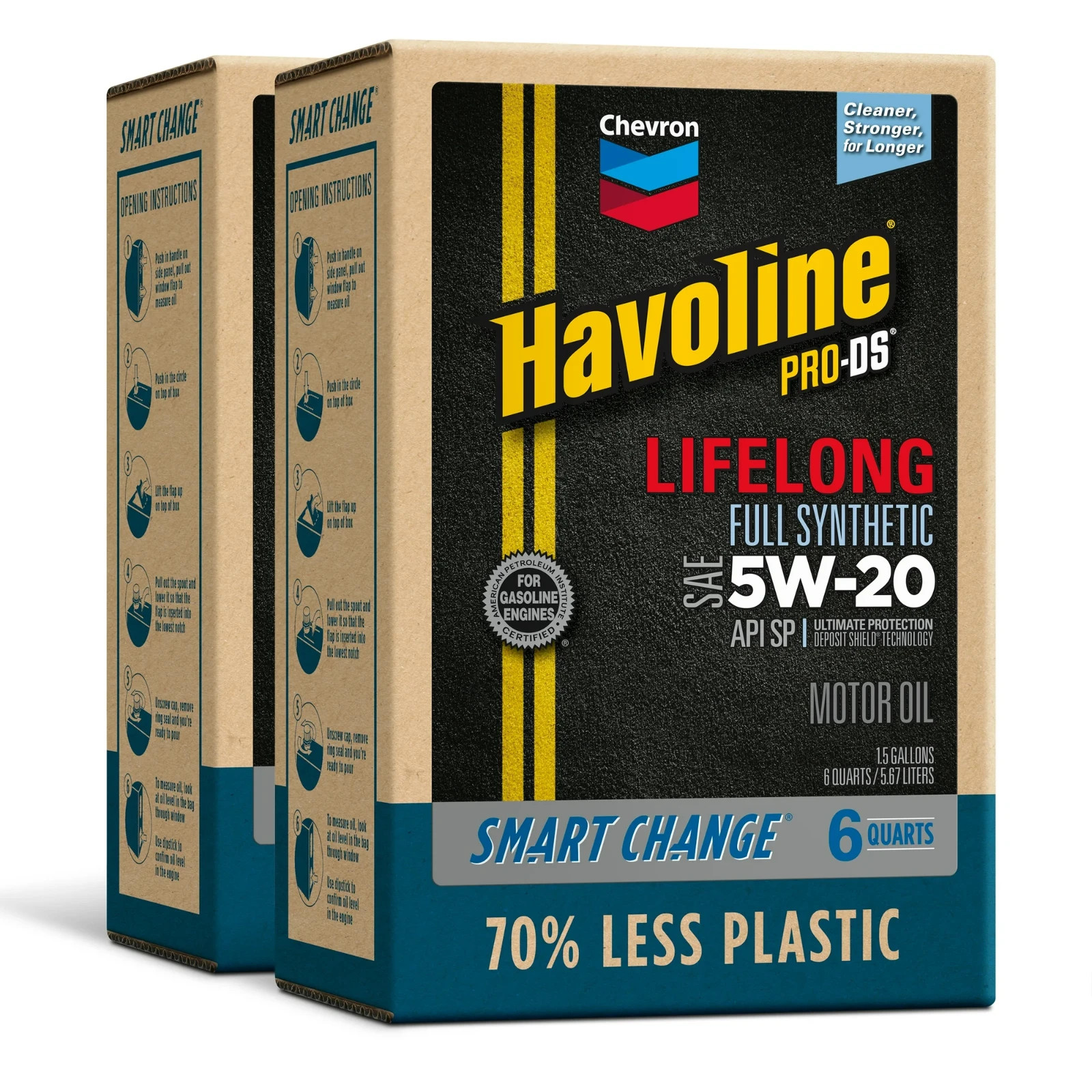 (2-Pack) Chevron Havoline Lifelong Synthetic Motor Oil 5W-20, 6 Quart Smart Chan