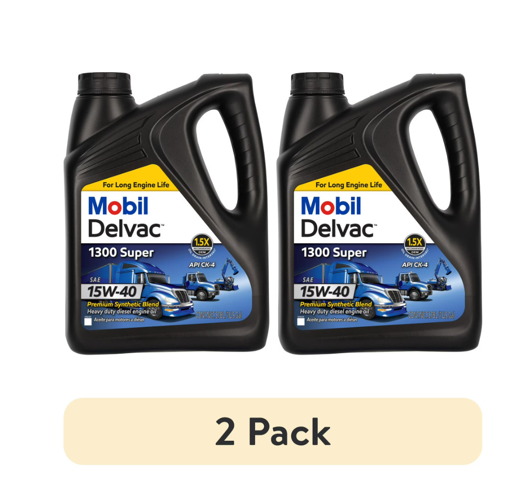 (2 pack) Mobil Delvac 1300 Premium Synthetic Blend Diesel Engine Oil 15W-40, 1Ga