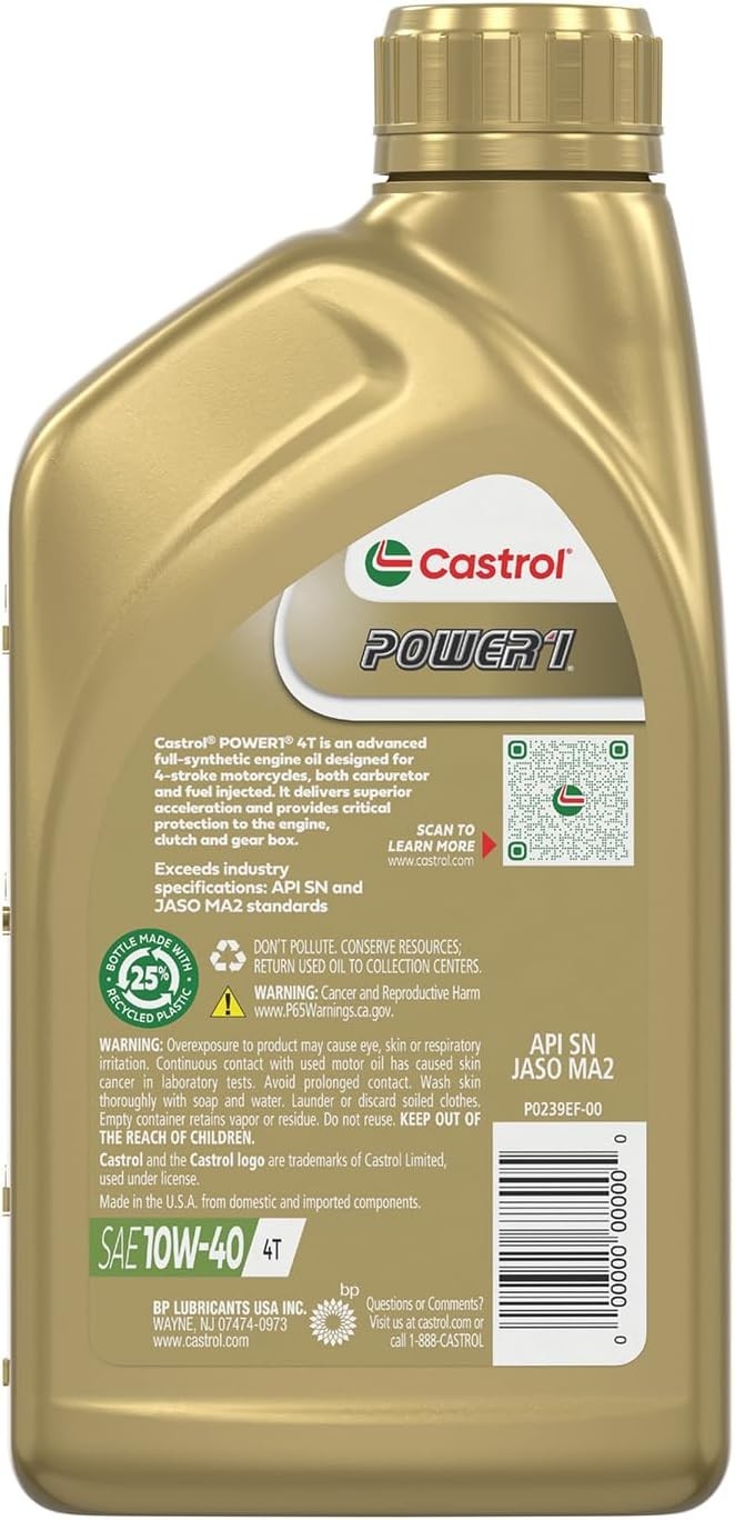 POWER1 4T 10W-40 Full Synthetic Motorcycle Oil 6 Quarts – Trizone Tech, Max A…