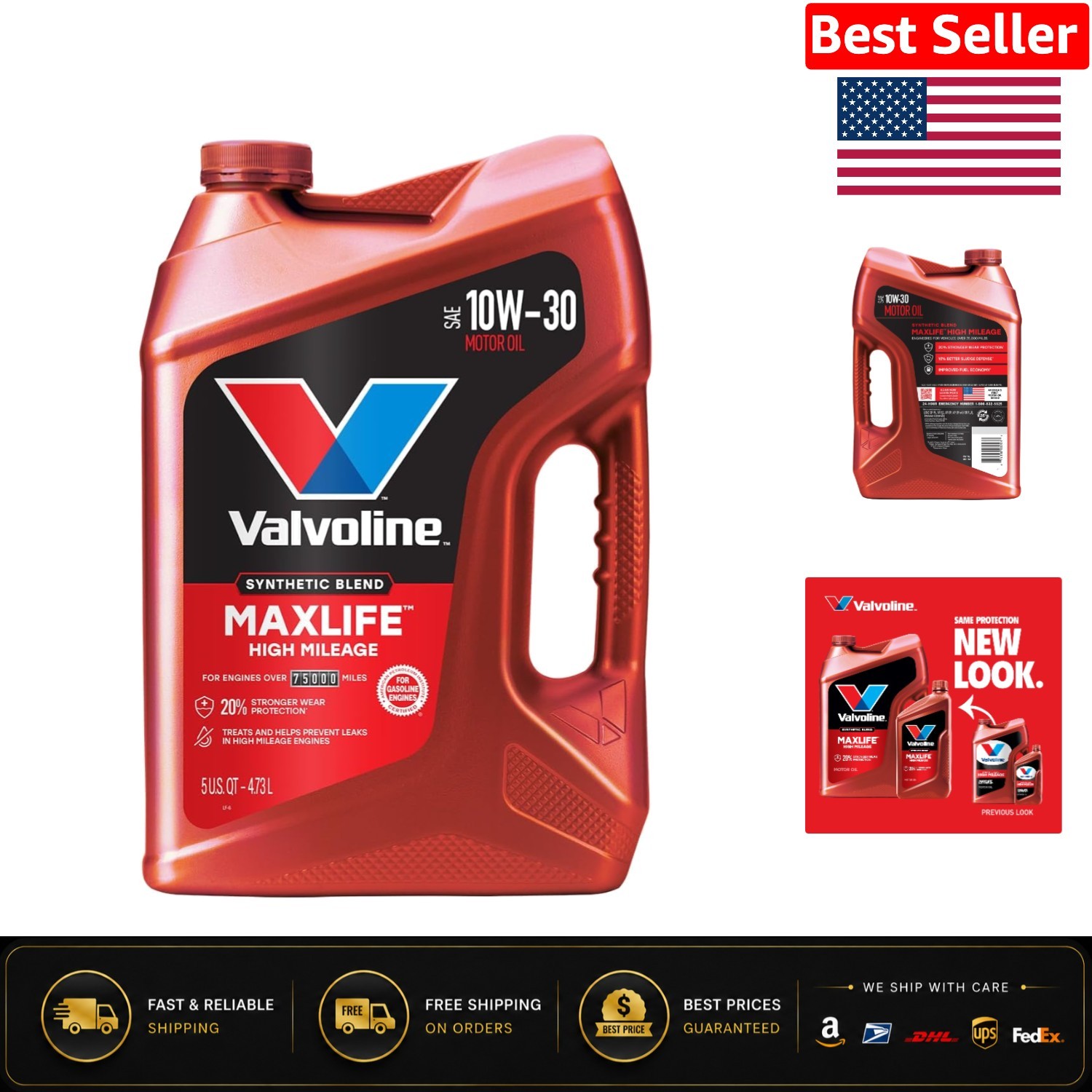 10W-30 Synthetic Motor Oil 5 Qt – MaxLife Technology for High Mileage Vehicles