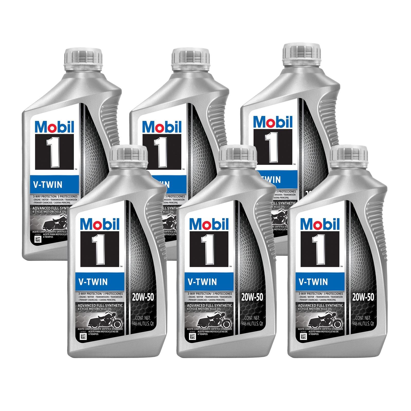 Mobil 1 V-Twin Full Synthetic Motorcycle Oil 20W-50, 1 Qt, Case/6