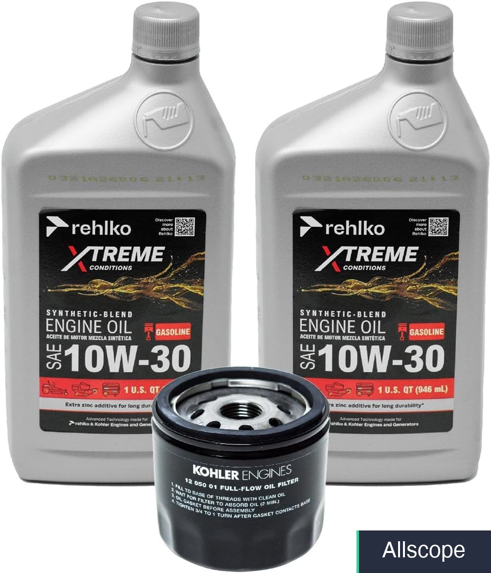 10W30 Synthetic Blend Motor Oil and Filter Kit for Lawn Mowers, 2 Qt