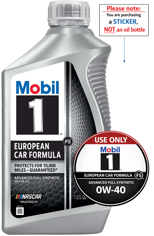 Mobil 1 FS European Car Formula 0W-40 – Engine Bay ID Labels (Set of 2)