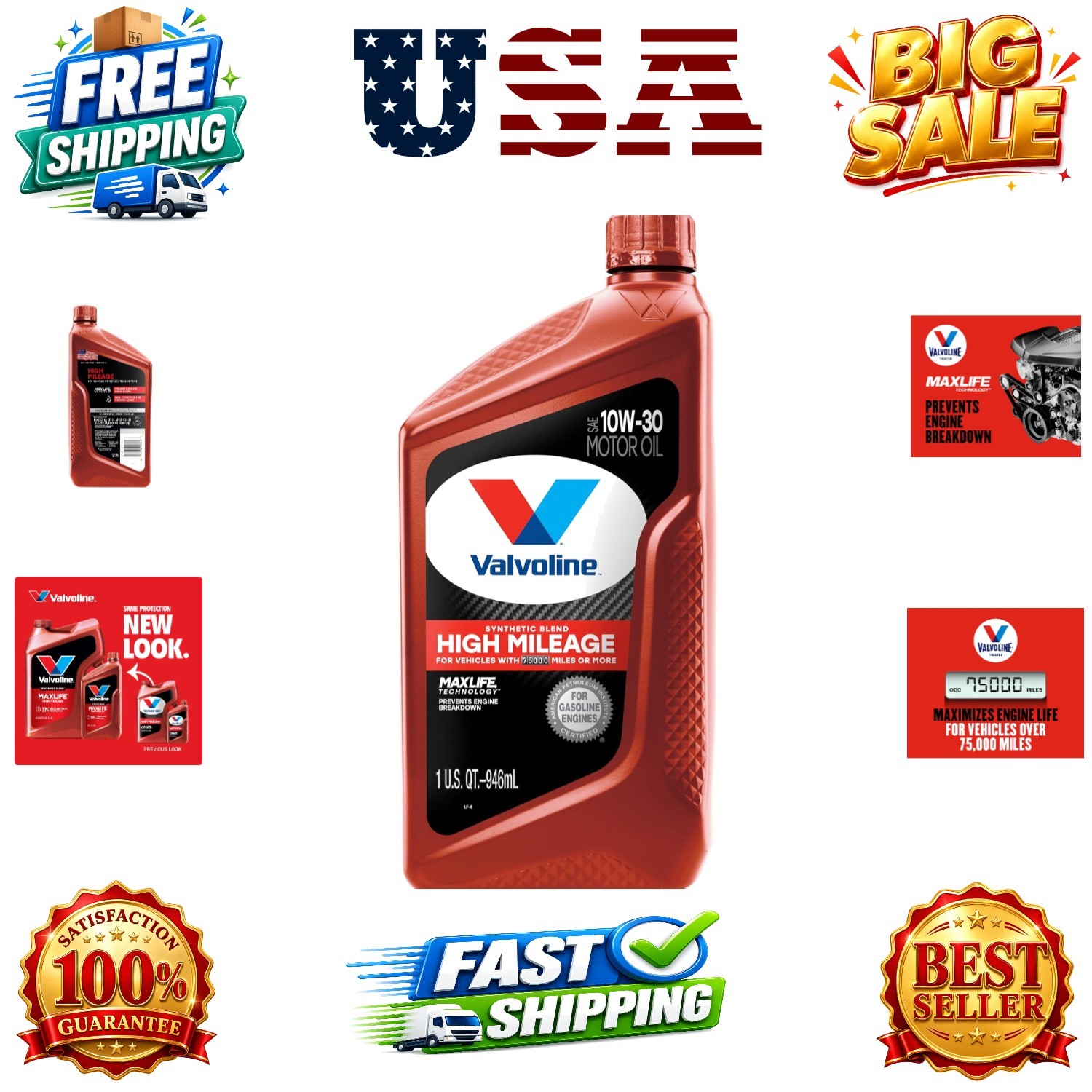 High Mileage with MaxLife Technology 10W-30 Synthetic Blend Motor Oil 1 Quart