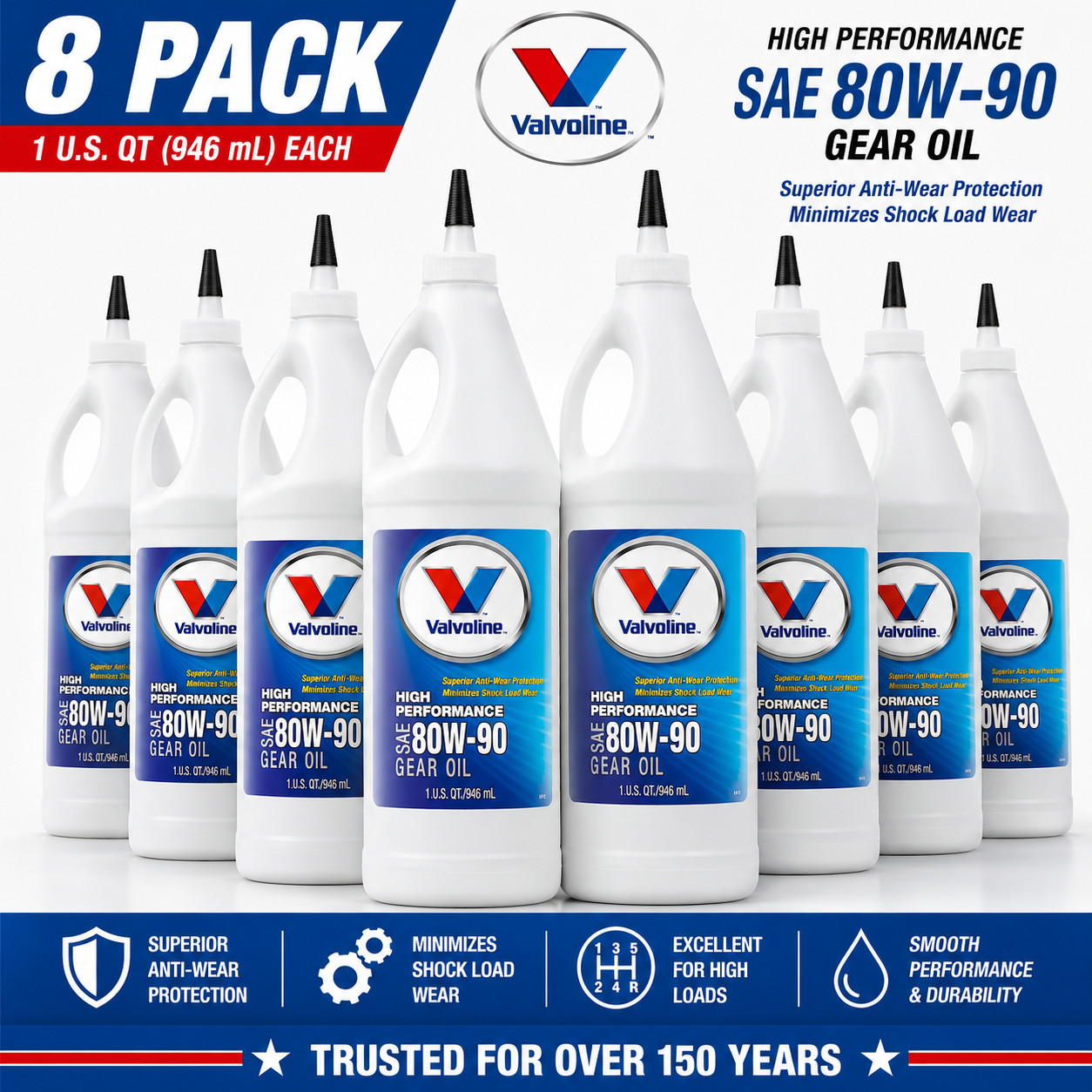 8 PACK – VALVOLINE VV831 High Performance SAE 80W-90 Gear Oil; 1 Quart – SALE –