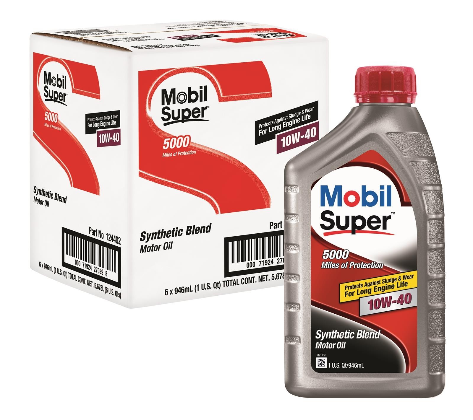 Mobil Super 5000 10W-40 Synthetic Blend Motor Oil, Case of 6-1 Quart Bottles