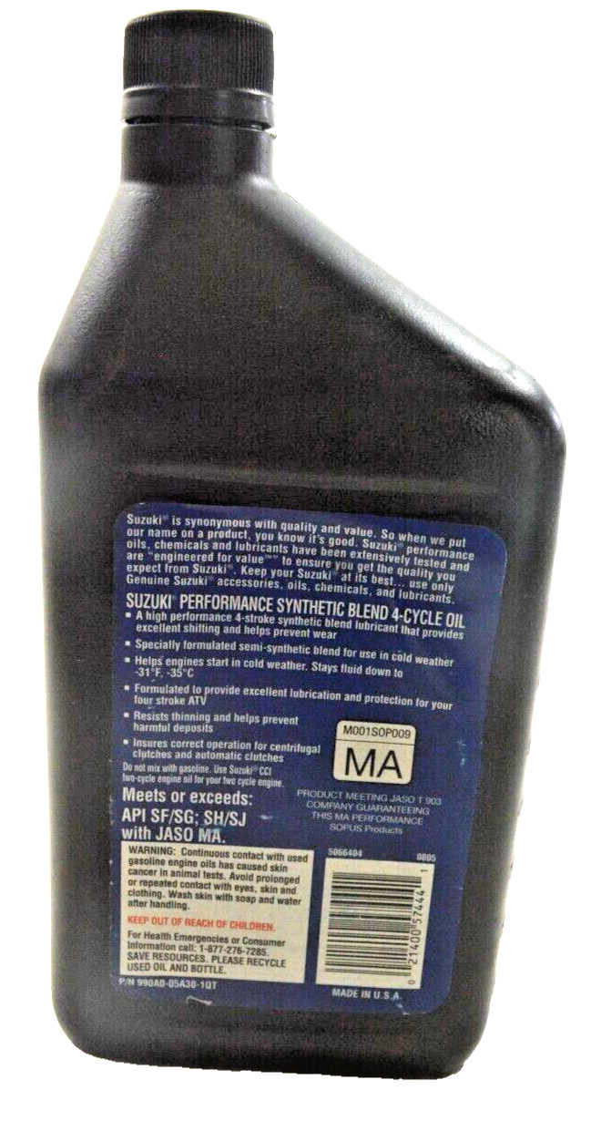 Suzuki 4-Cycle Synthetic Blend ATC Engine Oil SAE 5W-30 SP-4C 1 liter 1.05qt