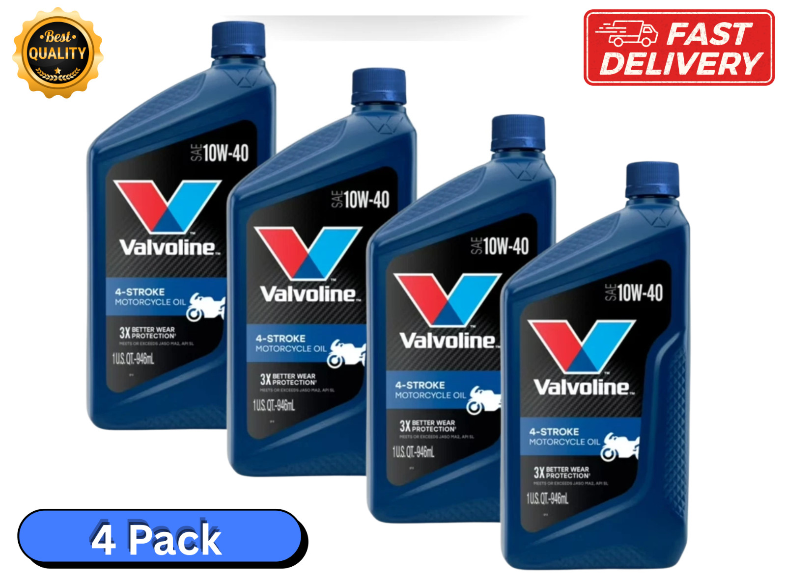 VAL 4-S MCYCLE OIL CV 10W40 6/1 QT WM -Free Shipping (4 pack)
